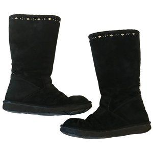 UGG Australia Silver Joplin Studded Black Suede Fur Lined Size 8